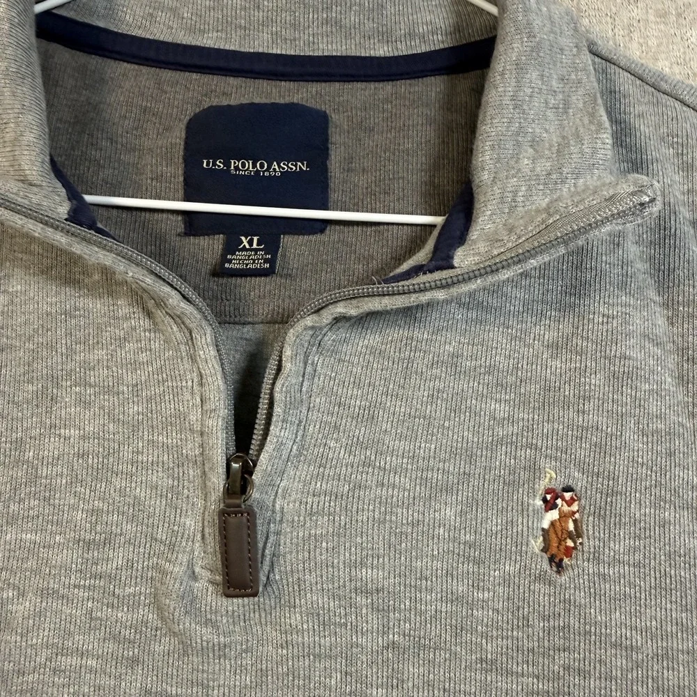 U.S. Polo Assn. Grey Quarter Zip Pullover Sweatshirt Men's XL Flesh Pony